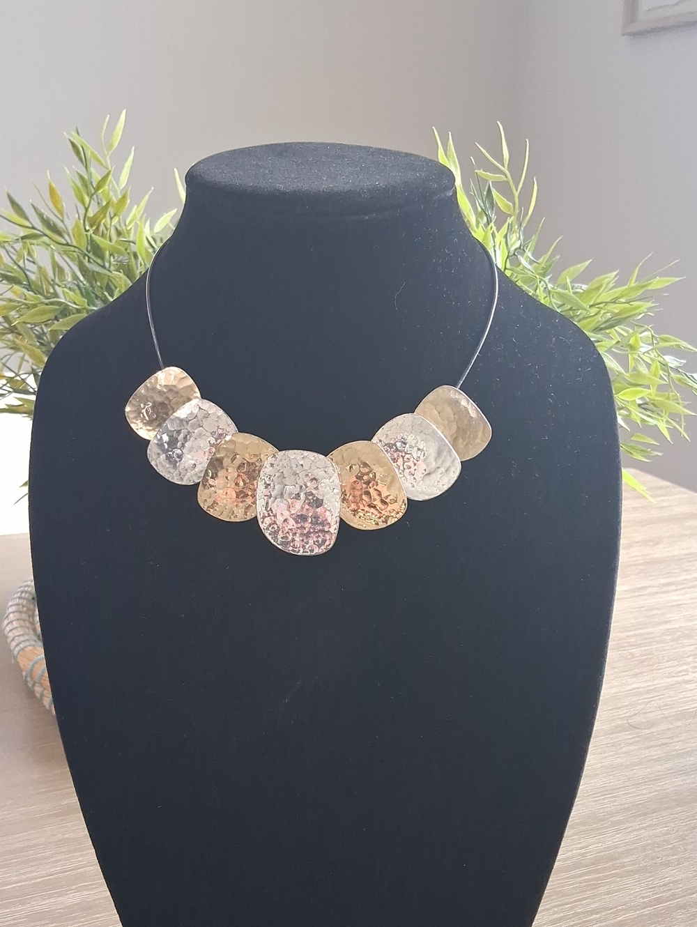 Hammered Mixed Metal Statement Necklace - Gold and Silver